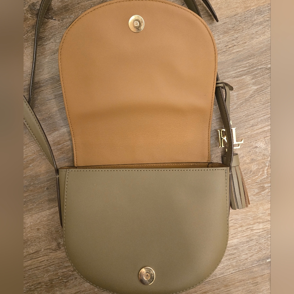 Lsuren Ralph Lauren Leather Mini Caley Saddle Bag Khaki Green - Picture 12 of 16